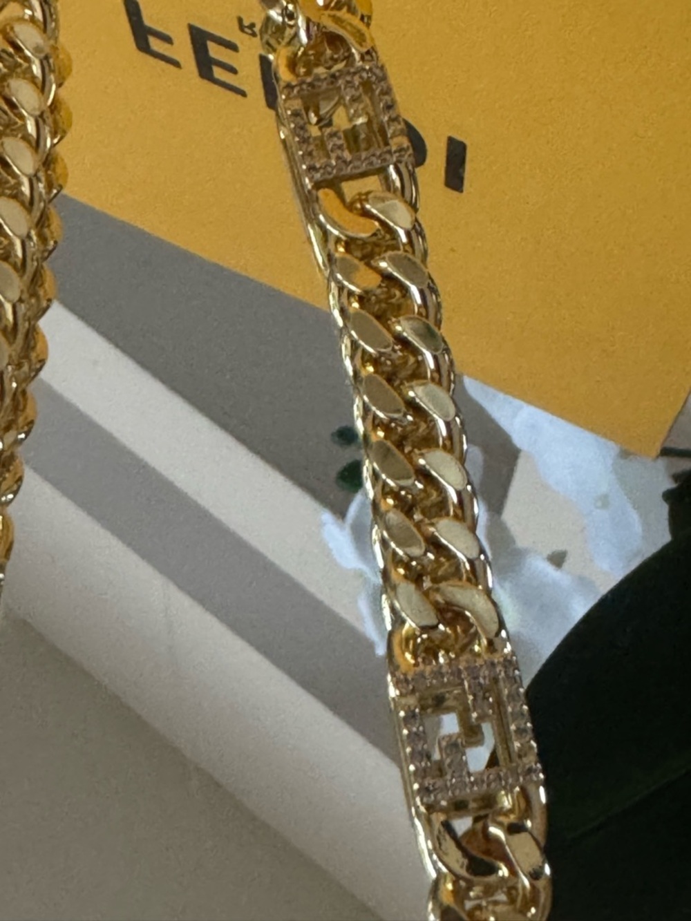 Fendi Gold Chain Necklace with Crystal-Embellished Links - Picture 4 of 14